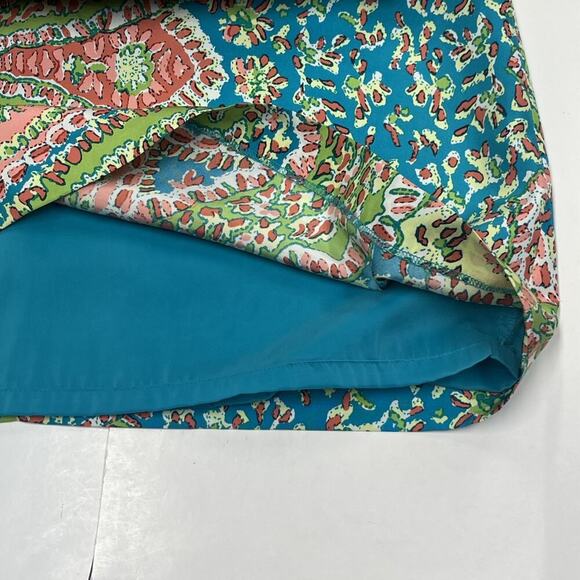 Talbots 100% Silk Paisley Short Sleeve Shift Dress Turquoise Green Coral 12 - Picture 7 of 12
